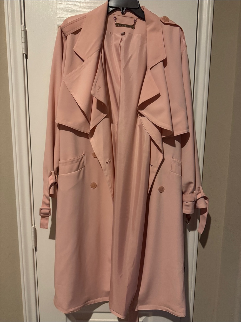 Light Pink Draped Trench Coat with Belted Cuffs